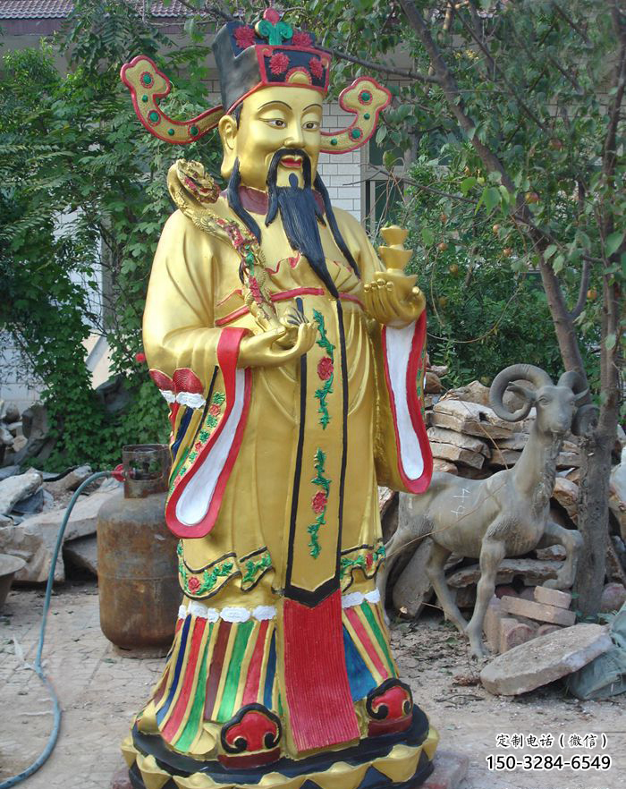 文財(cái)神雕塑廠家，彩繪玻璃鋼佛像，寺廟佛像小品
