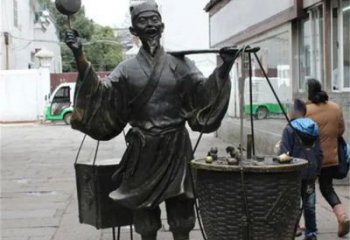 挑扁擔小販雕塑廠家，仿古人物雕塑小品，步行街民俗人物擺件