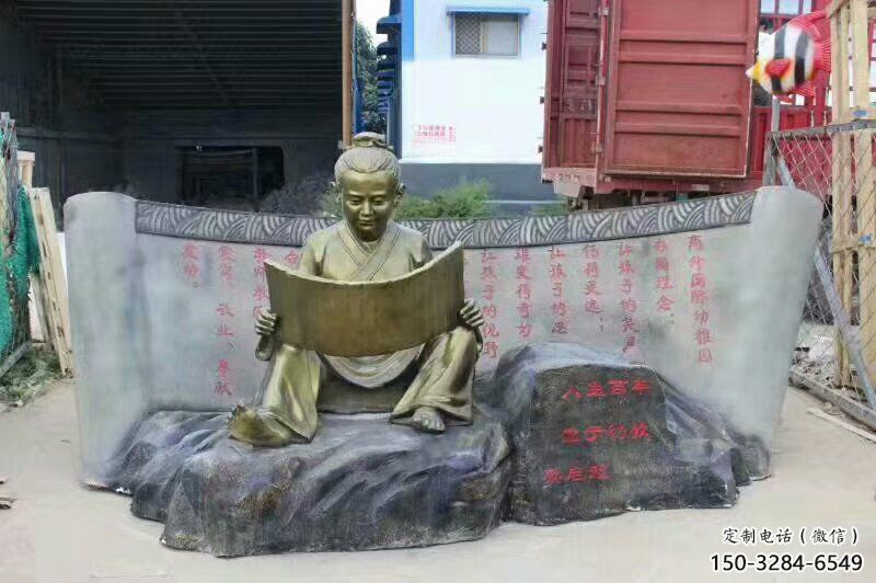 書童雕塑廠家，校園仿古人物，古銅色玻璃鋼人物擺件