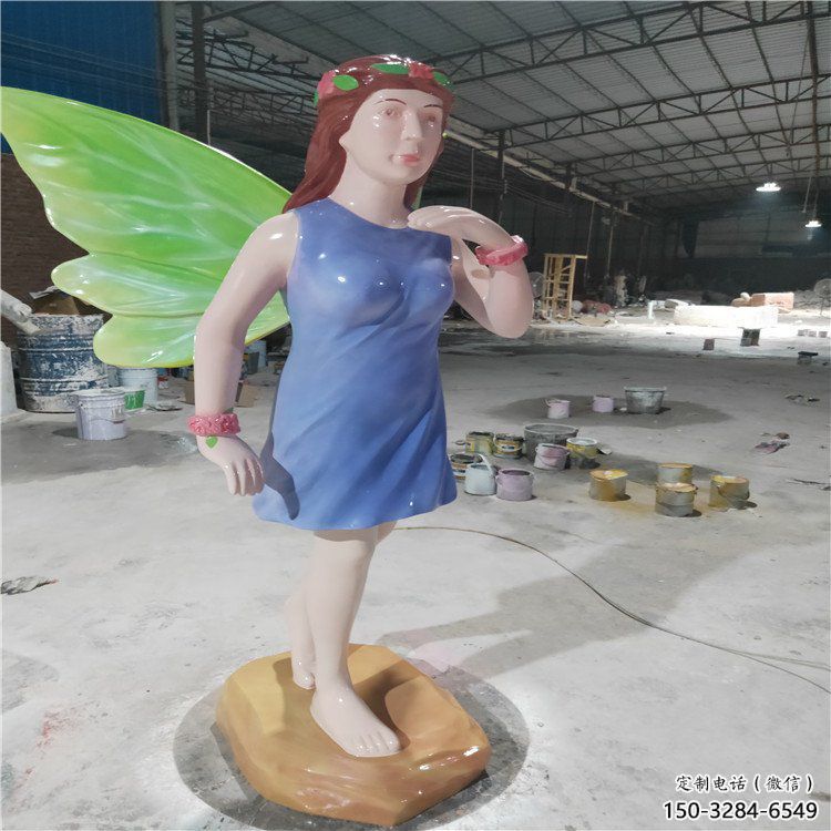 蝴蝶仙子雕塑廠家，卡通彩繪人物小品，玻璃鋼仙子雕塑制作