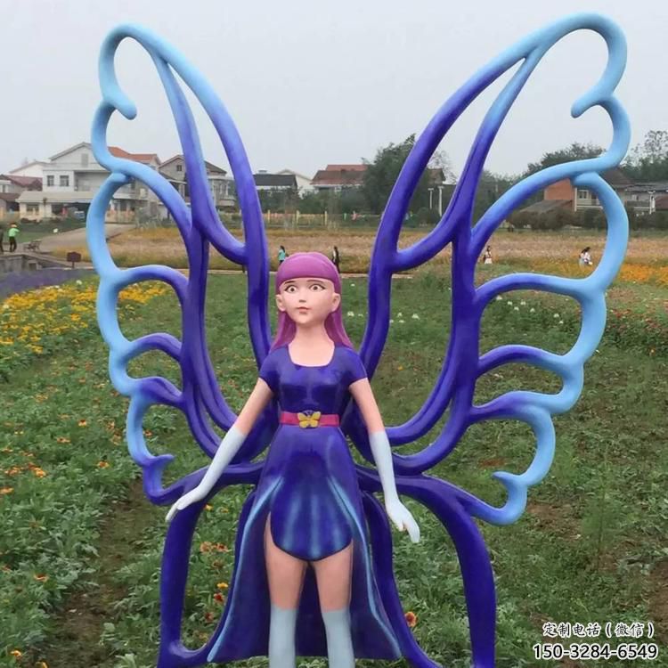 飛人雕塑廠(chǎng)家，蝴蝶飛人雕塑擺件，公園彩繪人物小品