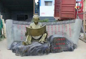 書童雕塑廠家，校園仿古人物，古銅色玻璃鋼人物擺件