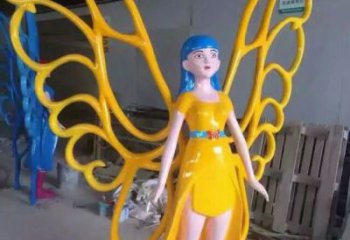 花仙子雕塑廠家，鏤空彩繪人物，卡通玻璃鋼動漫雕塑擺件