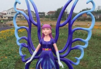 飛人雕塑廠家，蝴蝶飛人雕塑擺件，公園彩繪人物小品