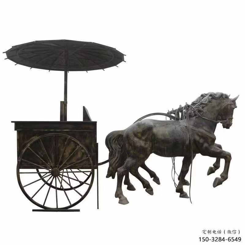仿銅馬車雕塑廠家，公園園林雕塑，玻璃鋼馬車雕塑制作