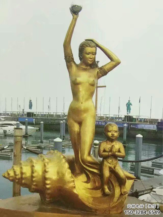 美人魚雕塑廠家，西方女人小品，仿銅卡通主題擺件