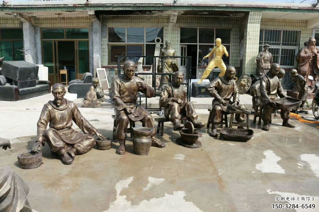 制藥雕塑廠家，仿銅民俗人物小品，古代制藥人物雕塑擺件