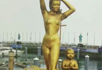 美人魚雕塑廠家，西方女人小品，仿銅卡通主題擺件