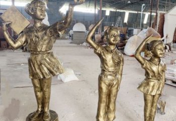 學生雕塑廠家，校園人物小品，仿銅學生雕塑廠