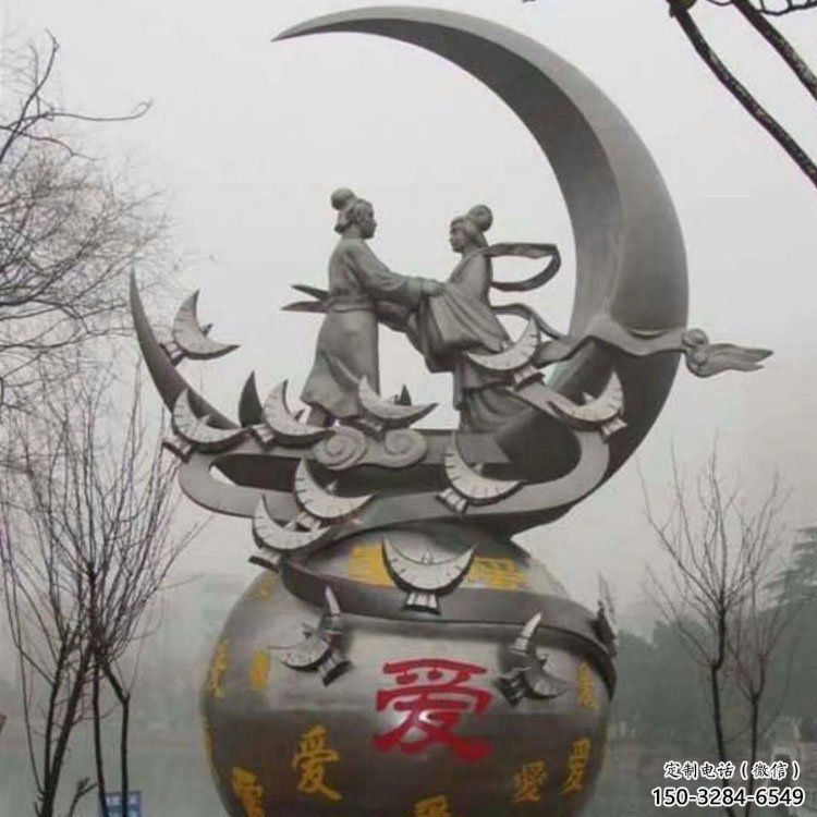 鵲橋會雕塑廠家，愛情人物小品雕塑，古代鵲橋會雕塑制作