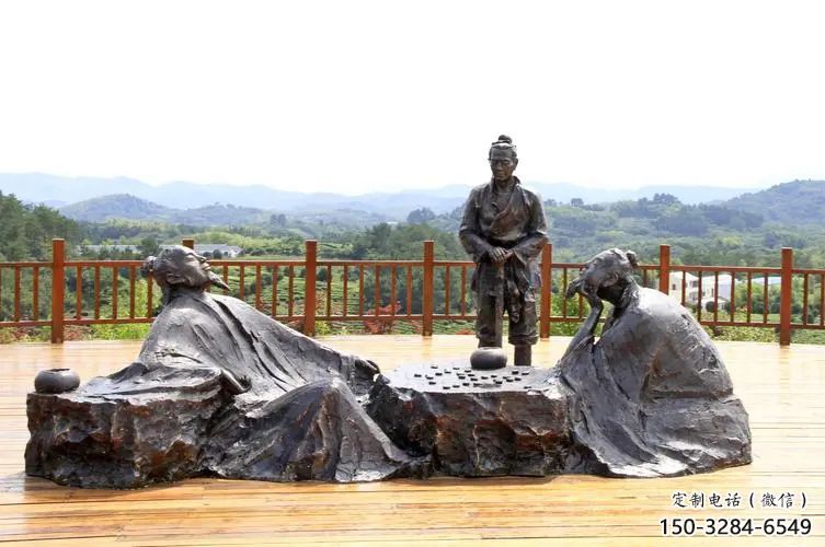 對弈雕塑廠家，公園古代人物小品，玻璃鋼對弈人物雕塑