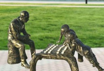 下棋雕塑廠家，公園童趣雕塑小品，仿銅下棋雕塑人物