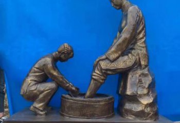孝道雕塑廠家，古代民俗人物小品，仿銅洗腳人物雕塑