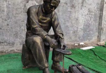 修鞋匠雕塑廠家，街頭手藝人雕塑，玻璃鋼修鞋匠雕塑制作