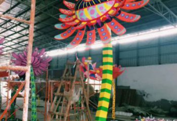 花朵雕塑廠家，彩繪植物擺件，玻璃鋼花朵雕塑小品