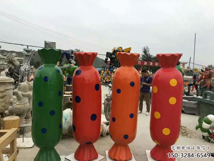 糖果雕塑廠家，仿真景觀小品，玻璃鋼彩繪糖果雕塑擺件