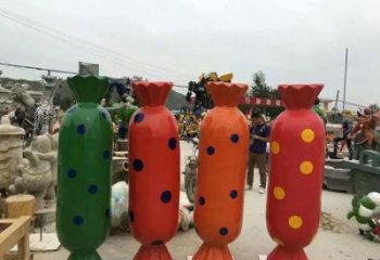 糖果雕塑廠家，仿真景觀小品，玻璃鋼彩繪糖果雕塑擺件