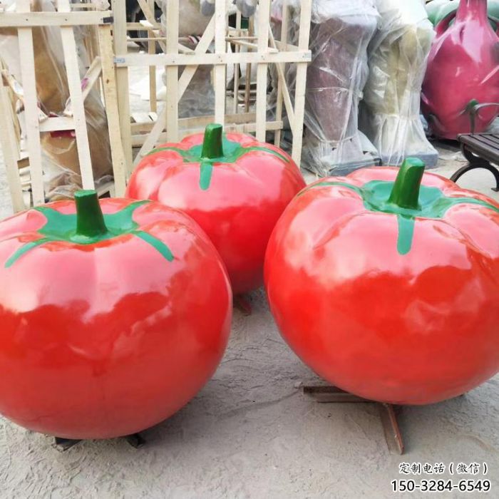 西紅柿雕塑，仿真果蔬擺件，玻璃鋼仿真西紅柿雕塑廠家