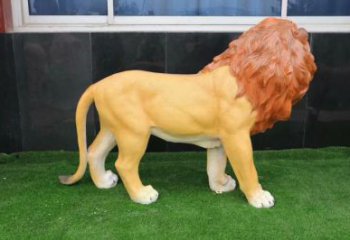 獅子雕塑廠家，園林仿真動物小品，彩繪玻璃鋼獅子雕塑廠