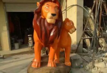 雄獅雕塑廠家，彩繪動物小品，廣場玻璃鋼仿真雄獅雕塑