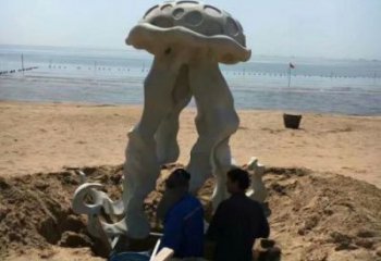 水母雕塑廠家，仿真海洋生物擺件，玻璃鋼彩繪水母雕塑廠