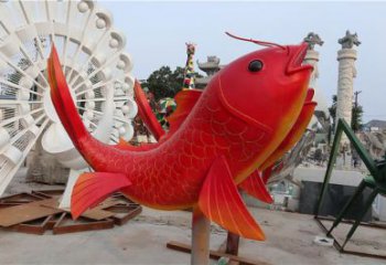 鯉魚雕塑廠家，仿真彩繪鯉魚雕塑，水景海洋生物雕塑小品