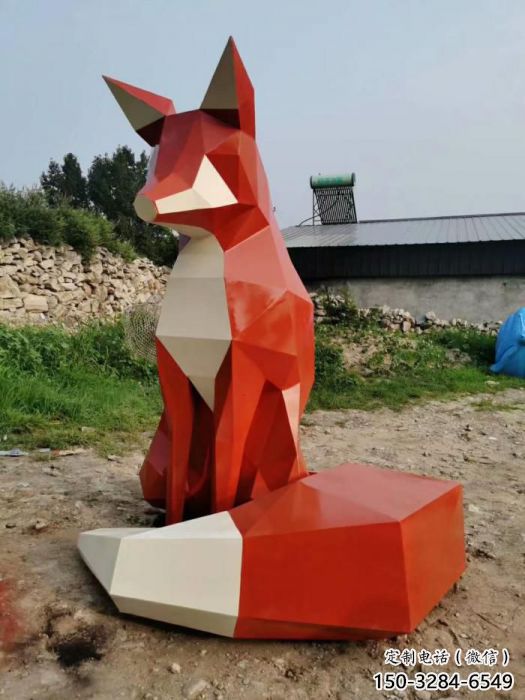 狐貍雕塑廠家，幾何動物雕塑，公園狐貍雕塑制作