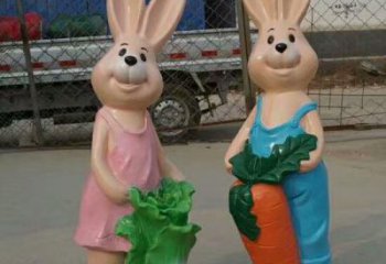 兔子雕塑廠家，卡通動物擺件，彩繪玻璃鋼兔子雕塑