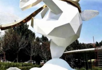 大白兔雕塑廠家，幾何動物擺件，廣場公園景觀雕塑