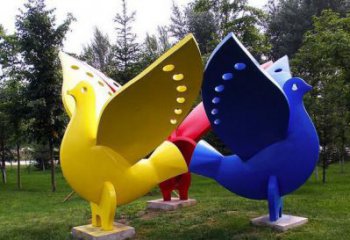 鴿子雕塑廠家，仿真飛鳥擺件，公園彩繪鴿子雕塑小品