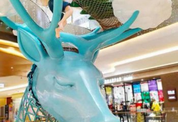 鹿頭雕塑廠家，商場動物美陳，玻璃鋼鹿頭雕塑生產(chǎn)商