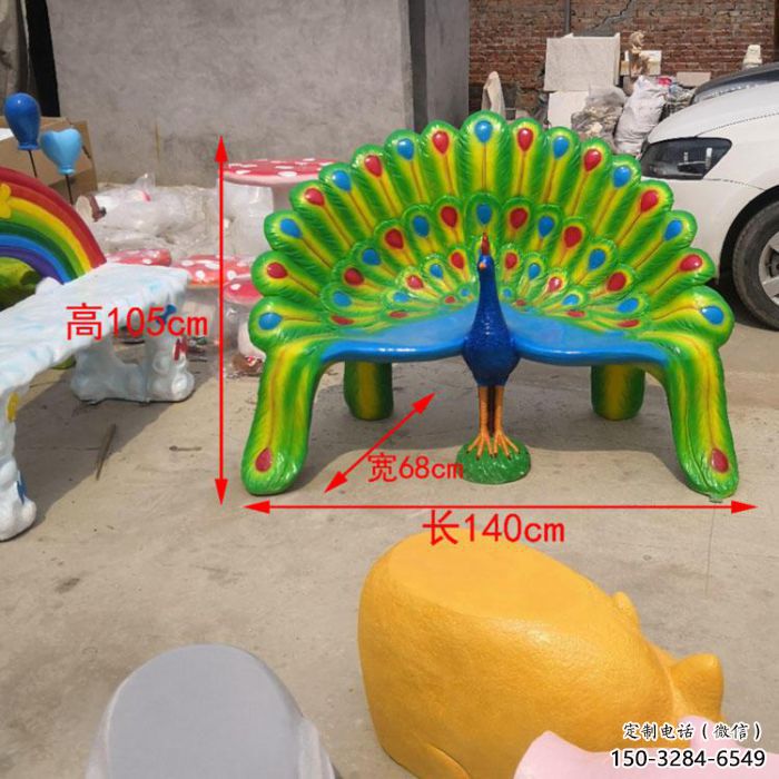 坐凳小品，孔雀坐凳雕塑制作廠家