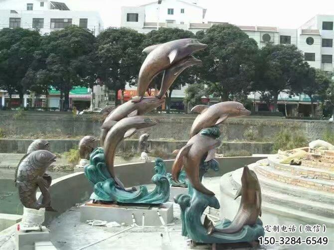 古銅色海豚雕塑廠家 大型城市雕塑 商業(yè)街?jǐn)[件