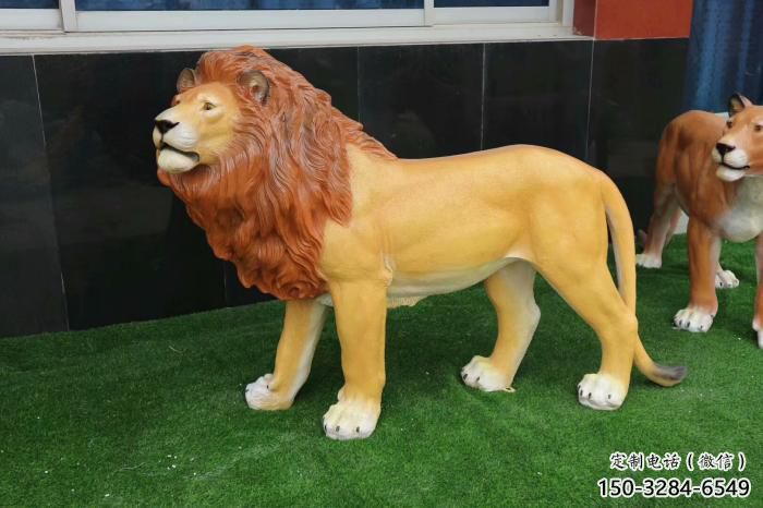 彩繪獅子雕塑 仿真動(dòng)物雕塑 步行街?jǐn)[件