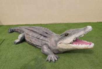 彩繪鱷魚(yú)雕塑 仿真動(dòng)物雕塑 步行街?jǐn)[件