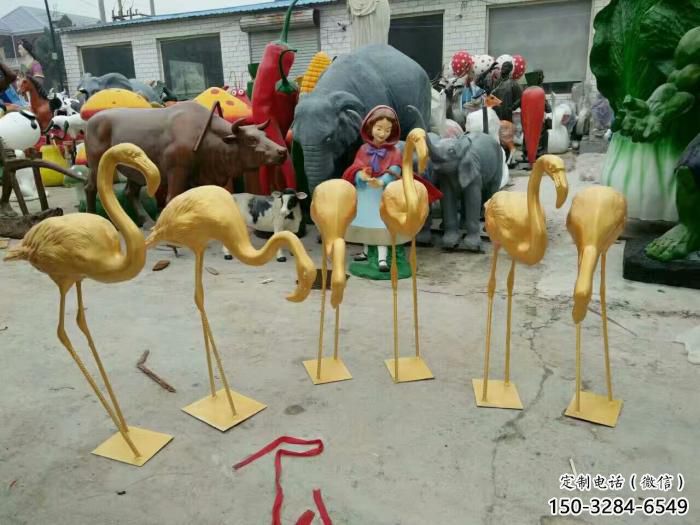 酒店火烈鳥(niǎo)雕塑 庭院仿真雕塑 彩繪小品