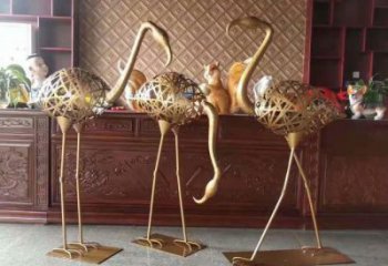大型火烈鳥雕塑 商業(yè)街廣場(chǎng)雕塑 古銅色擺件