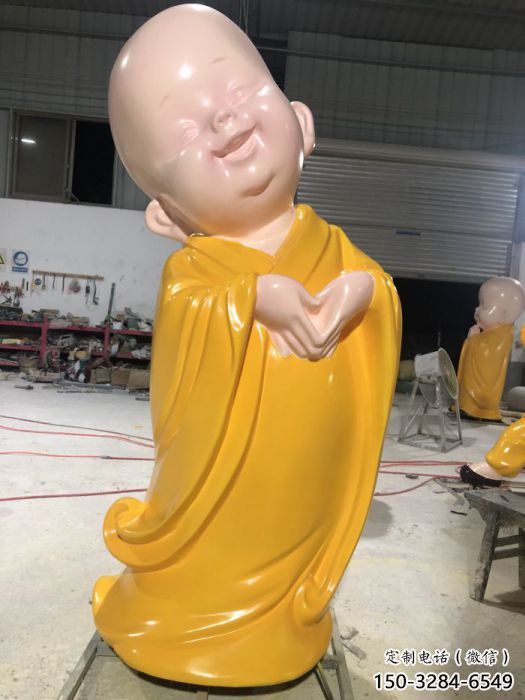 烤漆小和尚雕塑實(shí)景圖 鑄銅兒童雕塑 室內(nèi)肖像雕塑