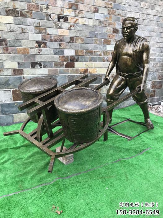 仿古獨輪車雕塑廠家 庭院彩繪雕塑 田間小品