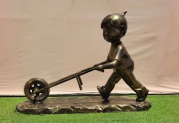 庭院獨(dú)輪車雕塑廠家 城市彩繪雕塑 民俗小品