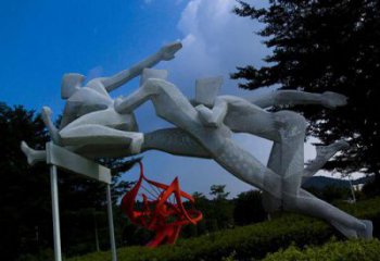街道跨欄雕塑廠家 現(xiàn)代景觀體育雕塑 彩繪運動員雕塑