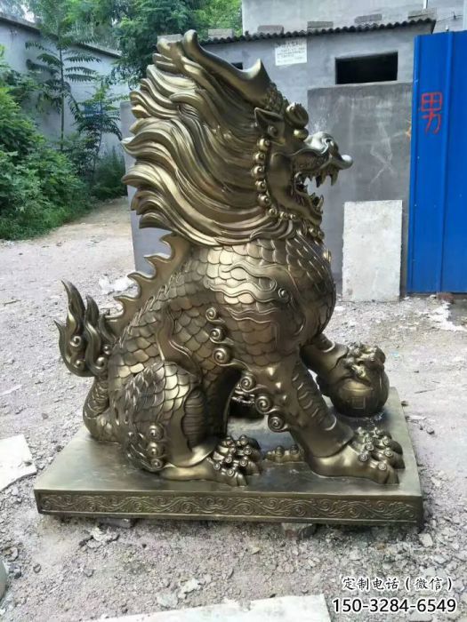 步行街麒麟雕塑，玻璃鋼動(dòng)物雕塑，仿銅方式