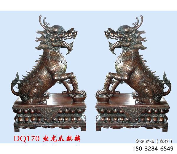 仿銅麒麟雕塑，戶外雕塑，玻璃鋼材質(zhì)制造