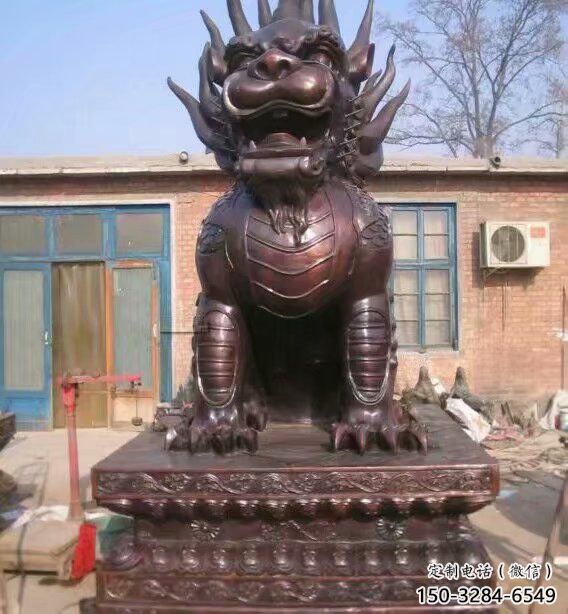 玻璃鋼麒麟雕塑，動物美陳雕塑，仿銅工藝