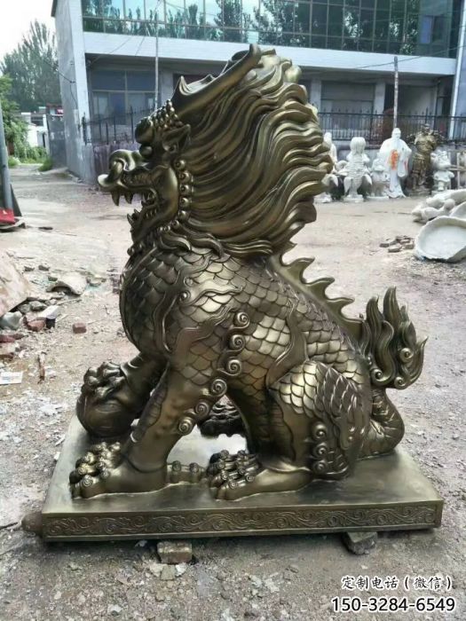 街道麒麟雕塑，戶外動物雕塑，古銅效果