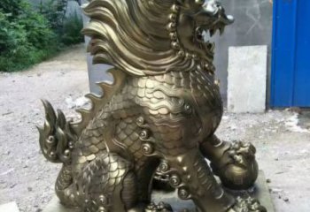 步行街麒麟雕塑，玻璃鋼動(dòng)物雕塑，仿銅方式