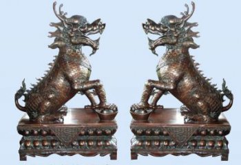 仿銅麒麟雕塑，戶外雕塑，玻璃鋼材質(zhì)制造