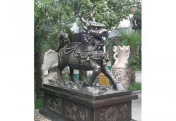 城市麒麟雕塑，景觀動(dòng)物雕塑，古銅效果