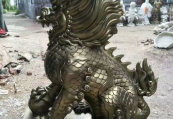 街道麒麟雕塑，戶外動物雕塑，古銅效果