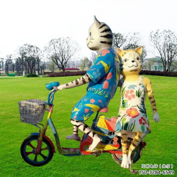 加工庭院小貓雕塑，動物小品，卡通工藝